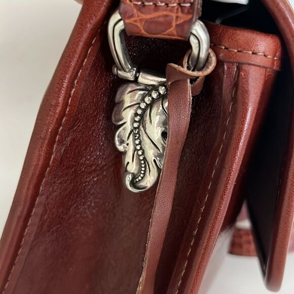 Vintage Brighton Brown Croc Embossed leather leaf Metal Details Crossbody Purse - Picture 5 of 13